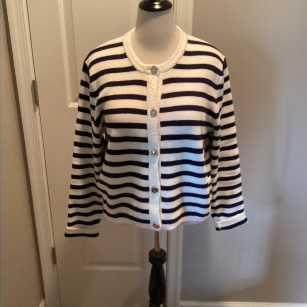 J. Crew Navy and White Striped Cardiganmm